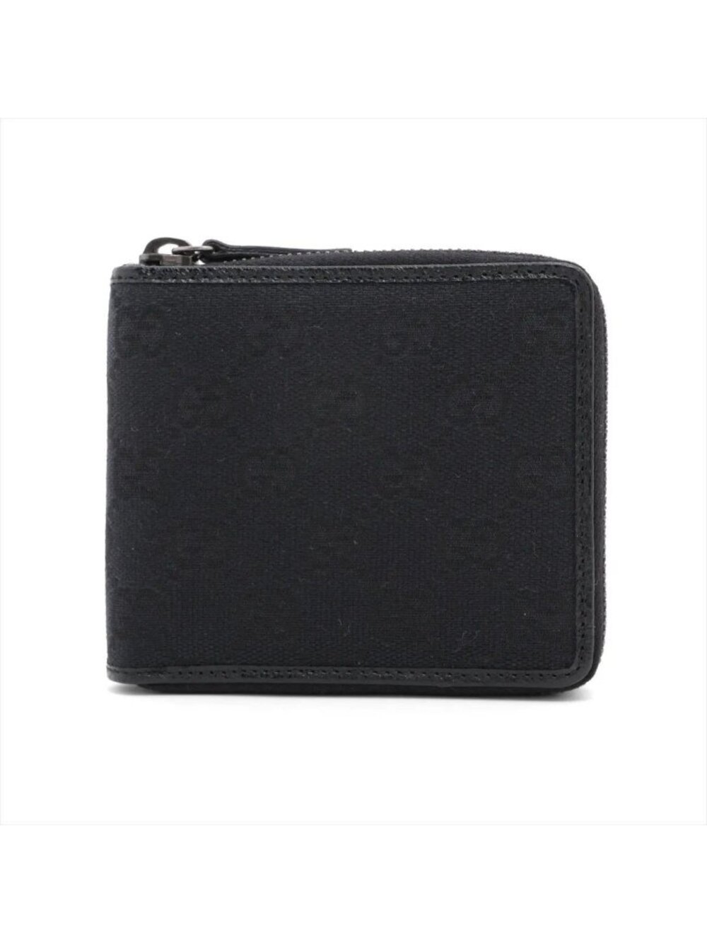 Gucci Leather Canvas Bifold Wallet Zip Around Black